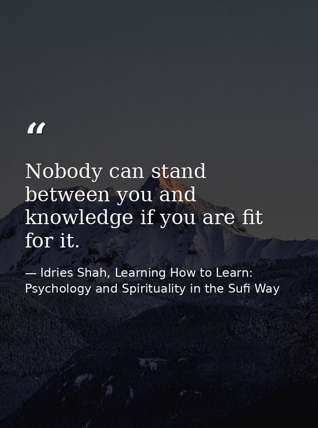 Nobody can stand between you and knowledge if you are fit for it. — Idries Shah, Learning How to Learn: Psychology and Spirituality in the Sufi Way