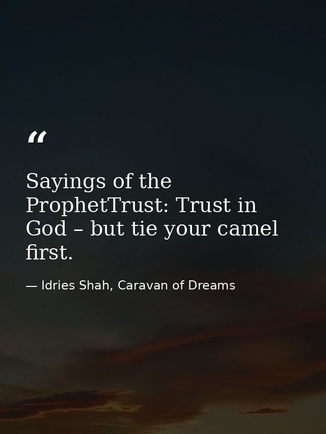 Sayings of the ProphetTrust: Trust in God – but tie your camel first. — Idries Shah, Caravan of Dreams