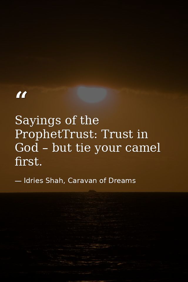 Sayings of the ProphetTrust: Trust in God – but tie your camel first. — Idries Shah, Caravan of Dreams