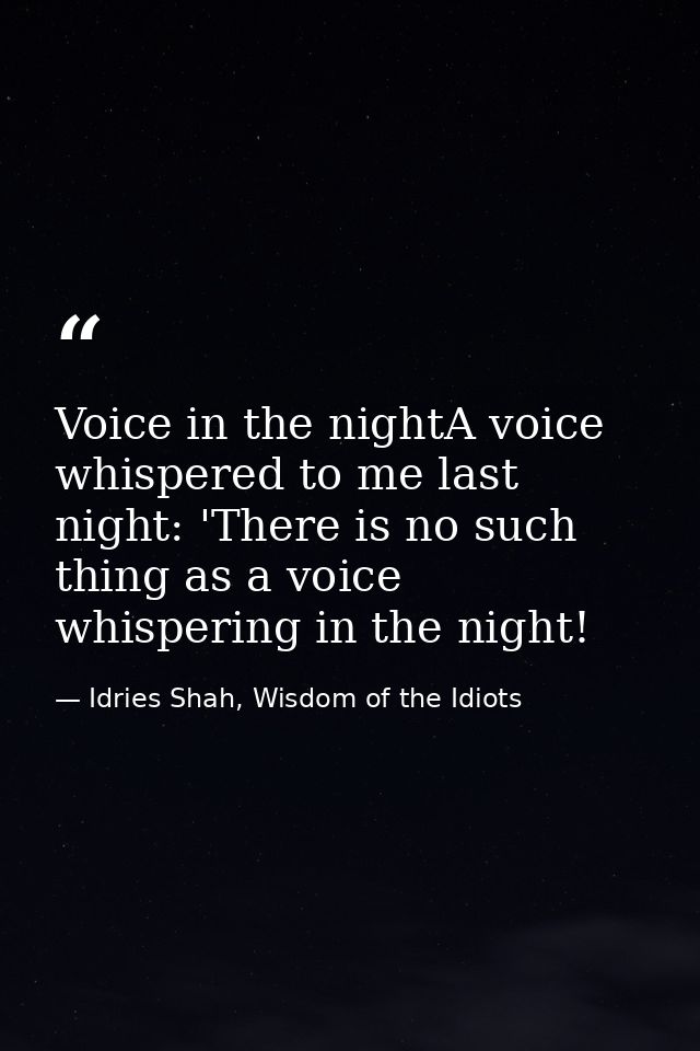Voice in the nightA voice whispered to me last night: 'There is no such thing as a voice whispering in the night! — Idries Shah, Wisdom of the Idiots