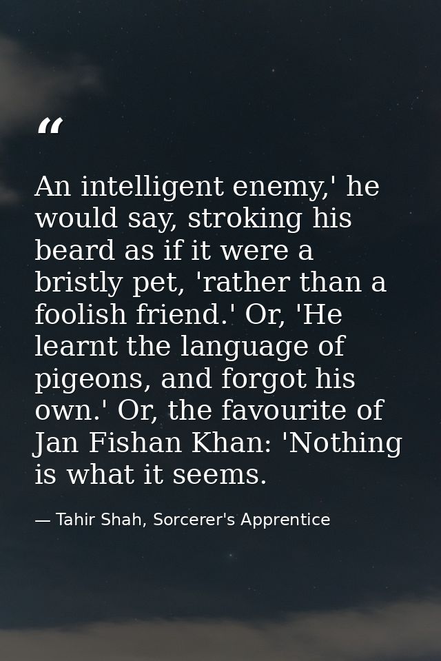 An intelligent enemy,' he would say, stroking his beard as if it were a bristly pet, 'rather than a foolish friend.' Or, — Tahir Shah, Sorcerer's Apprentice