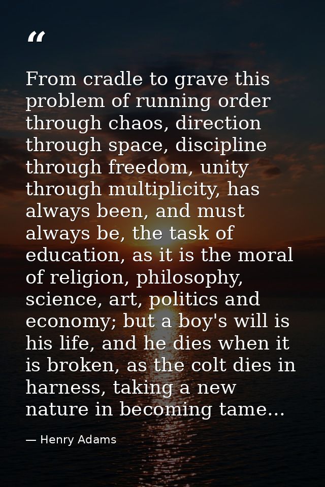 From cradle to grave this problem of running order through chaos, direction through space, discipline through freedom, u — Henry Adams