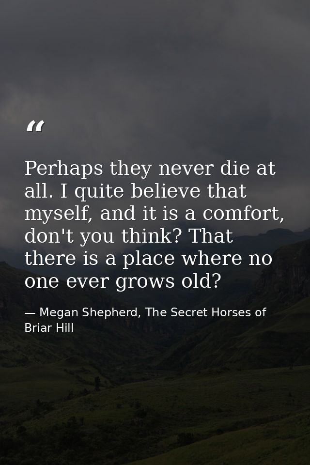 Perhaps they never die at all. I quite believe that myself, and it is a comfort, don't you think? That there is a place  — Megan Shepherd, The Secret Horses of Briar Hill