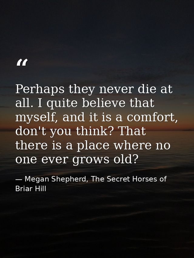 Perhaps they never die at all. I quite believe that myself, and it is a comfort, don't you think? That there is a place  — Megan Shepherd, The Secret Horses of Briar Hill