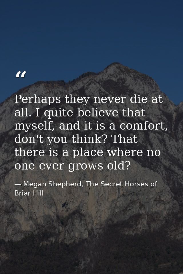 Perhaps they never die at all. I quite believe that myself, and it is a comfort, don't you think? That there is a place  — Megan Shepherd, The Secret Horses of Briar Hill