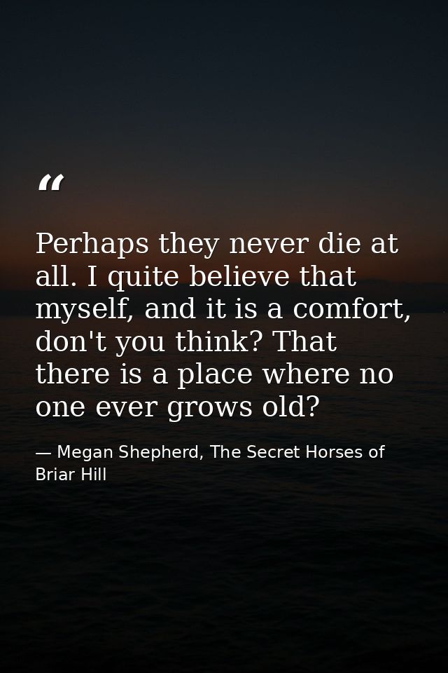 Perhaps they never die at all. I quite believe that myself, and it is a comfort, don't you think? That there is a place  — Megan Shepherd, The Secret Horses of Briar Hill