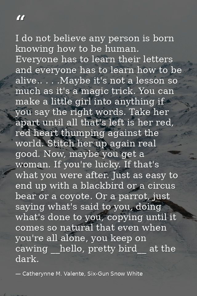 I do not believe any person is born knowing how to be human. Everyone has to learn their letters and everyone has to lea — Catherynne M. Valente, Six-Gun Snow White