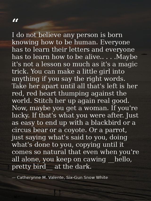 I do not believe any person is born knowing how to be human. Everyone has to learn their letters and everyone has to lea — Catherynne M. Valente, Six-Gun Snow White