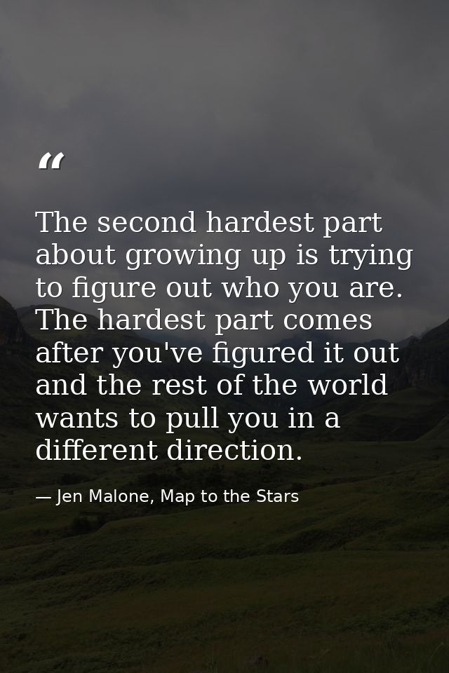 The second hardest part about growing up is trying to figure out who you are. The hardest part comes after you've figure — Jen Malone, Map to the Stars