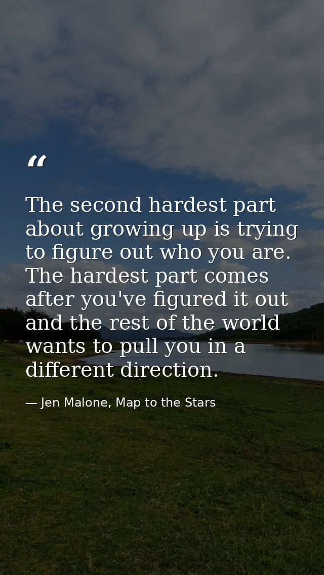 The second hardest part about growing up is trying to figure out who you are. The hardest part comes after you've figure — Jen Malone, Map to the Stars