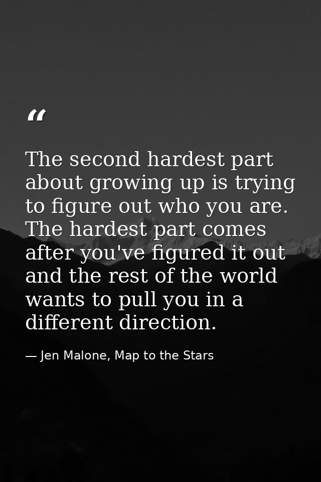 The second hardest part about growing up is trying to figure out who you are. The hardest part comes after you've figure — Jen Malone, Map to the Stars