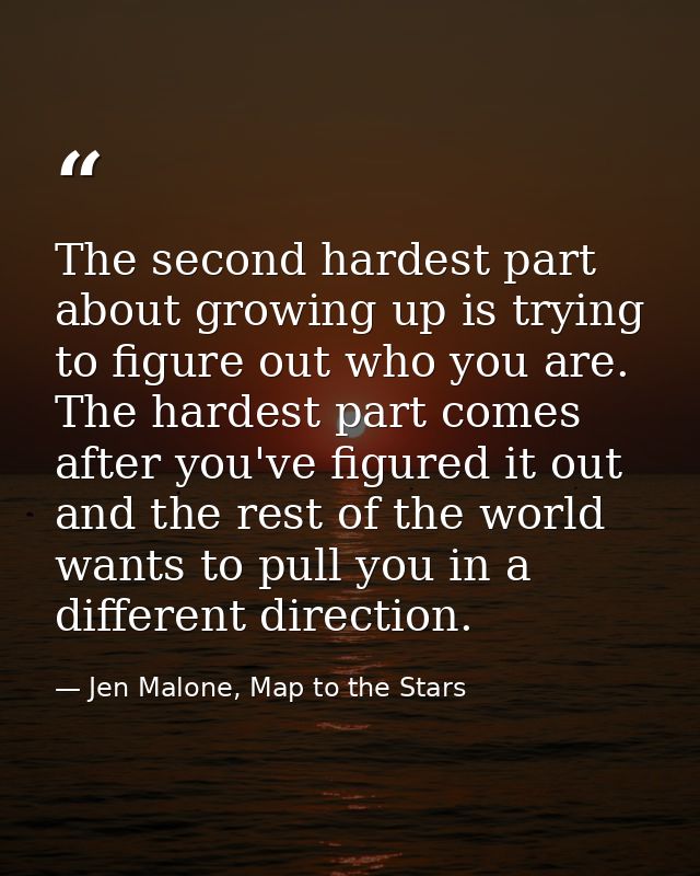 The second hardest part about growing up is trying to figure out who you are. The hardest part comes after you've figure — Jen Malone, Map to the Stars