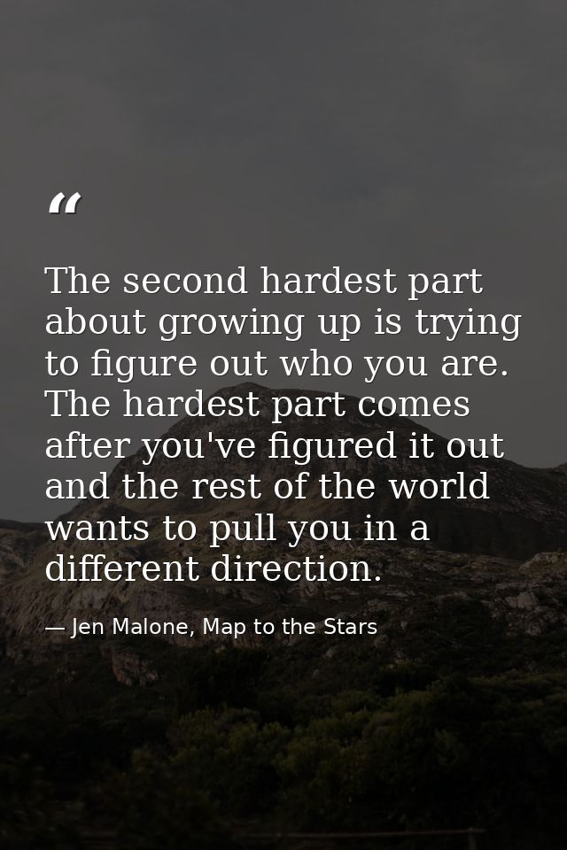 The second hardest part about growing up is trying to figure out who you are. The hardest part comes after you've figure — Jen Malone, Map to the Stars