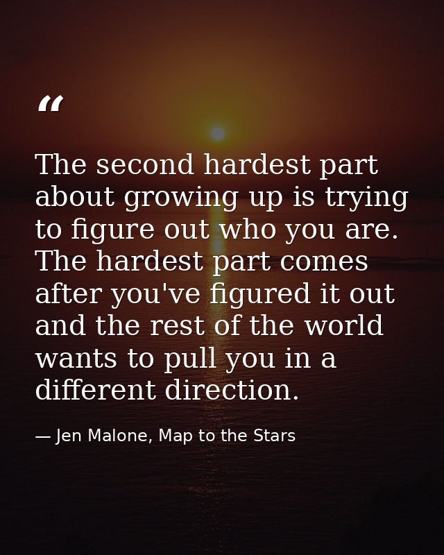 The second hardest part about growing up is trying to figure out who you are. The hardest part comes after you've figure — Jen Malone, Map to the Stars