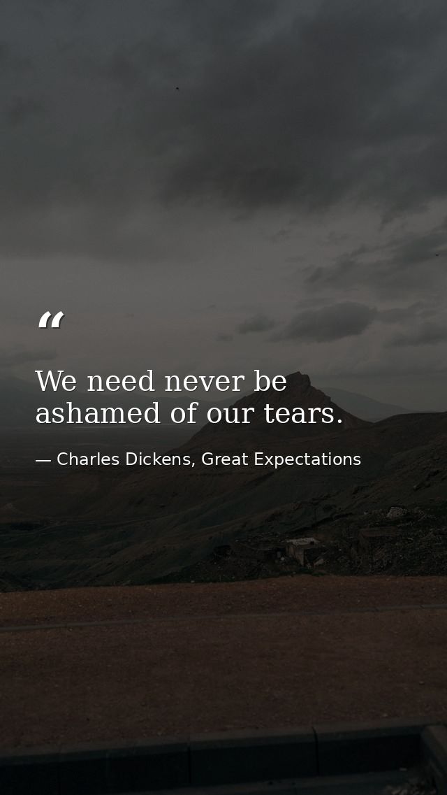 We need never be ashamed of our tears. — Charles Dickens, Great Expectations