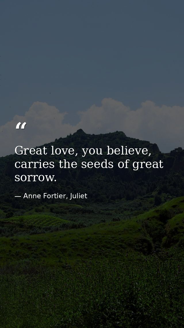 Great love, you believe, carries the seeds of great sorrow. — Anne Fortier, Juliet