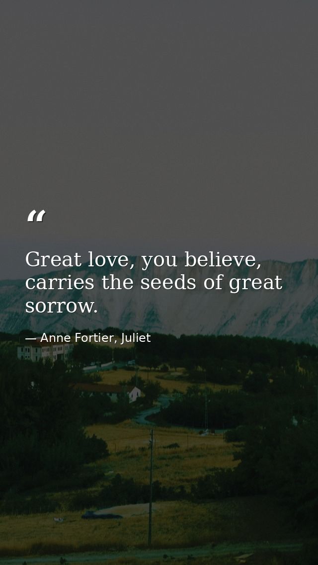 Great love, you believe, carries the seeds of great sorrow. — Anne Fortier, Juliet