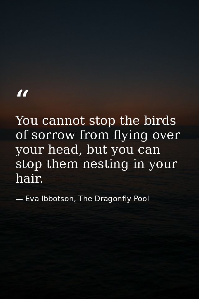 You cannot stop the birds of sorrow from flying over your head, but you can stop them nesting in your hair. — Eva Ibbotson, The Dragonfly Pool