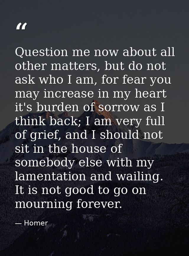 Question me now about all other matters, but do not ask who I am, for fear you may increase in my heart it's burden of s — Homer