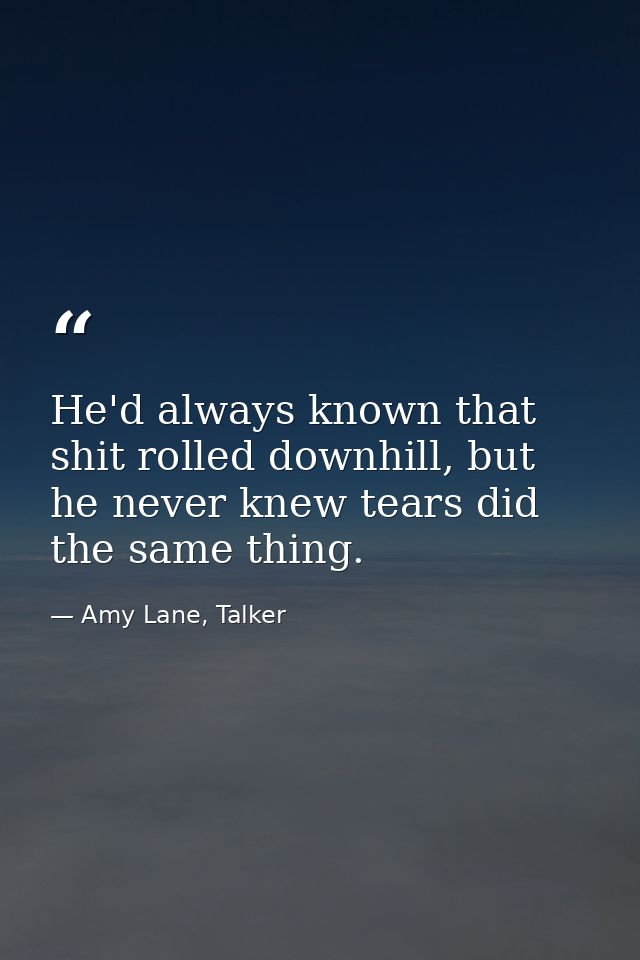 He'd always known that shit rolled downhill, but he never knew tears did the same thing. — Amy Lane, Talker