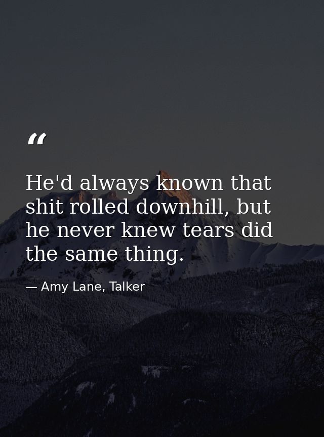 He'd always known that shit rolled downhill, but he never knew tears did the same thing. — Amy Lane, Talker