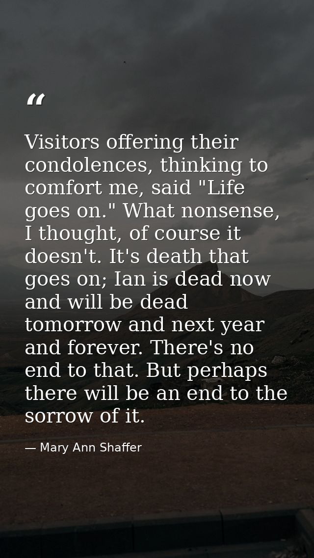 Visitors offering their condolences, thinking to comfort me, said "Life goes on." What nonsense, I thought, of course it — Mary Ann Shaffer