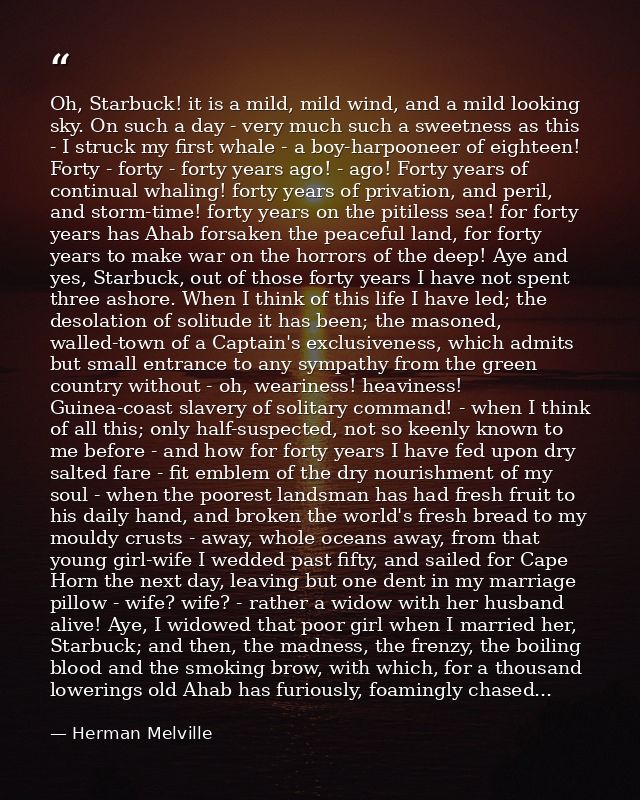 Oh, Starbuck! it is a mild, mild wind, and a mild looking sky. On such a day - very much such a sweetness as this - I st — Herman Melville