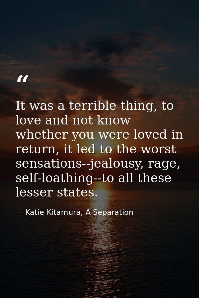 It was a terrible thing, to love and not know whether you were loved in return, it led to the worst sensations--jealousy — Katie Kitamura, A Separation