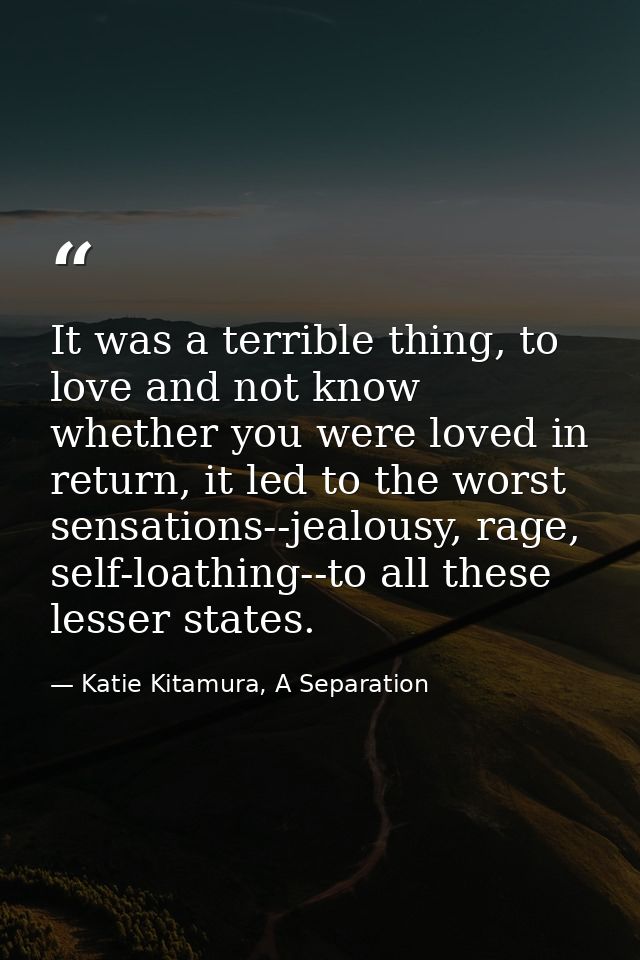 It was a terrible thing, to love and not know whether you were loved in return, it led to the worst sensations--jealousy — Katie Kitamura, A Separation