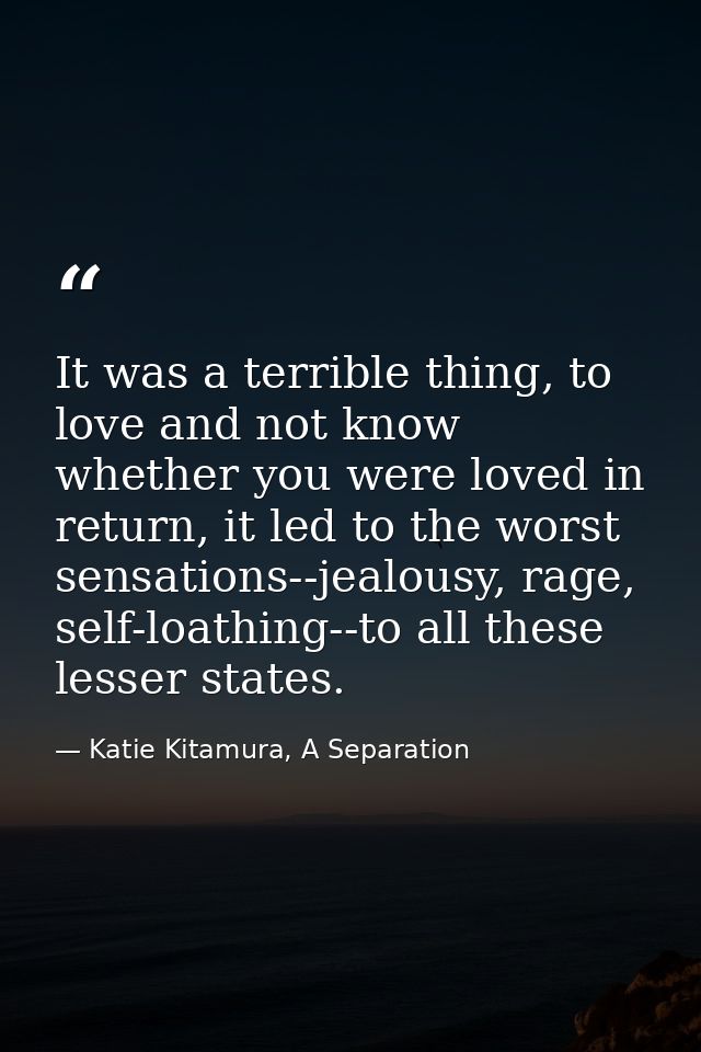 It was a terrible thing, to love and not know whether you were loved in return, it led to the worst sensations--jealousy — Katie Kitamura, A Separation