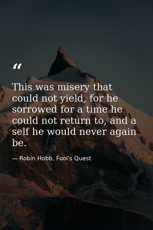 This was misery that could not yield, for he sorrowed for a time he could not return to, and a self he would never again — Robin Hobb, Fool's Quest