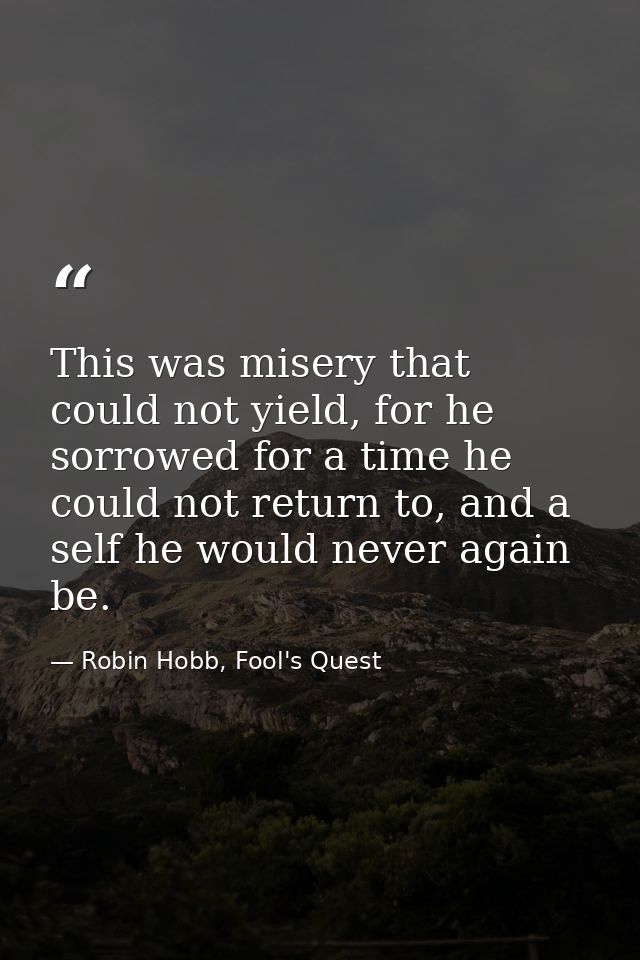 This was misery that could not yield, for he sorrowed for a time he could not return to, and a self he would never again — Robin Hobb, Fool's Quest