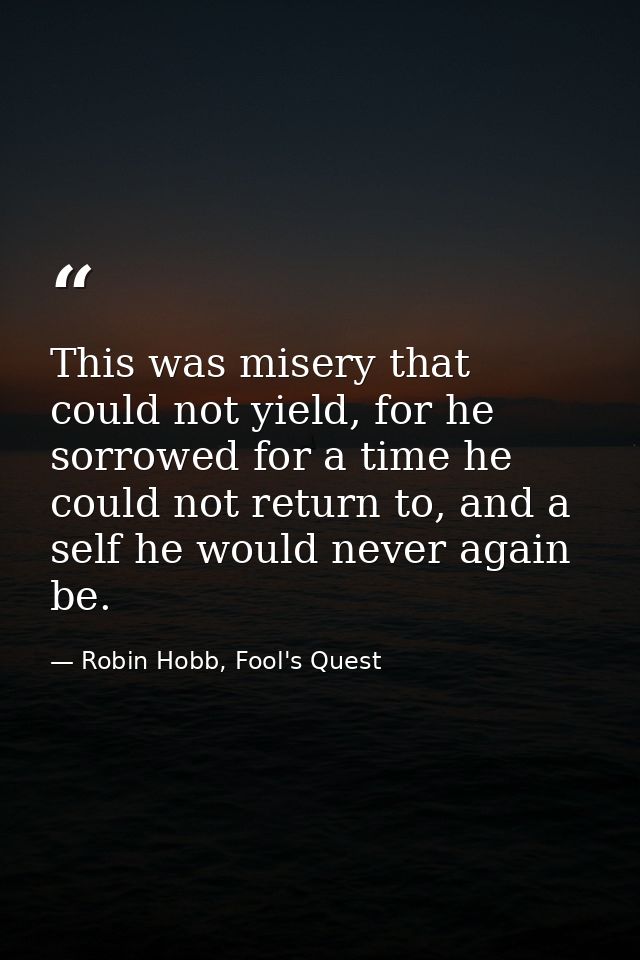 This was misery that could not yield, for he sorrowed for a time he could not return to, and a self he would never again — Robin Hobb, Fool's Quest