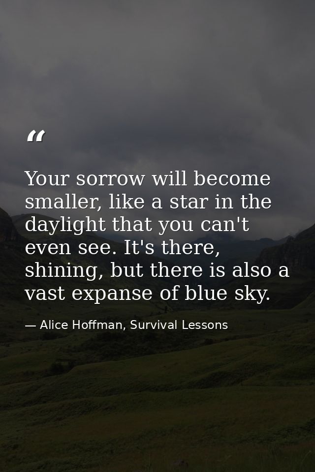 Your sorrow will become smaller, like a star in the daylight that you can't even see. It's there, shining, but there is  — Alice Hoffman, Survival Lessons