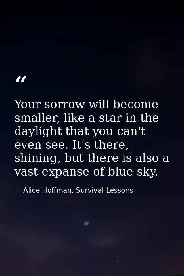 Your sorrow will become smaller, like a star in the daylight that you can't even see. It's there, shining, but there is  — Alice Hoffman, Survival Lessons