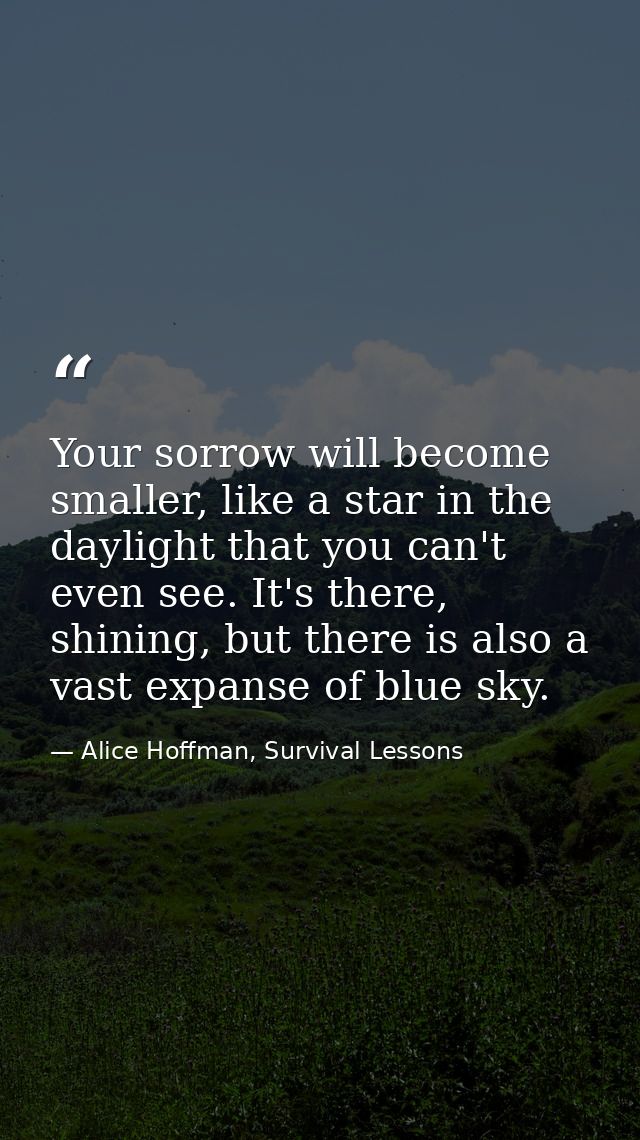 Your sorrow will become smaller, like a star in the daylight that you can't even see. It's there, shining, but there is  — Alice Hoffman, Survival Lessons