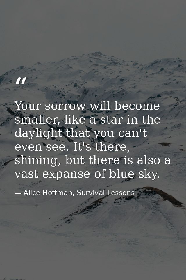 Your sorrow will become smaller, like a star in the daylight that you can't even see. It's there, shining, but there is  — Alice Hoffman, Survival Lessons