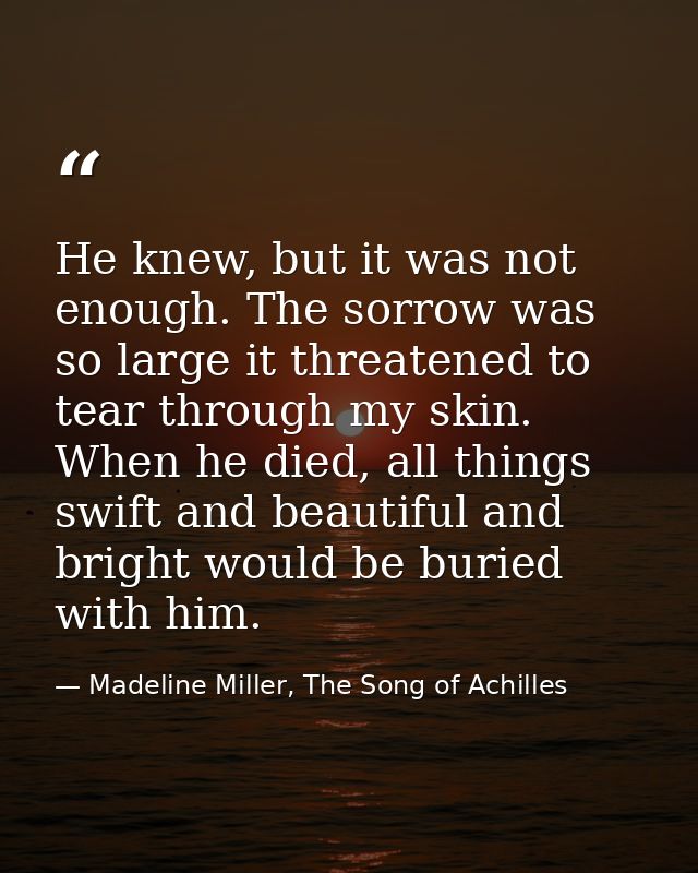 He knew, but it was not enough. The sorrow was so large it threatened to tear through my skin. When he died, all things  — Madeline Miller, The Song of Achilles