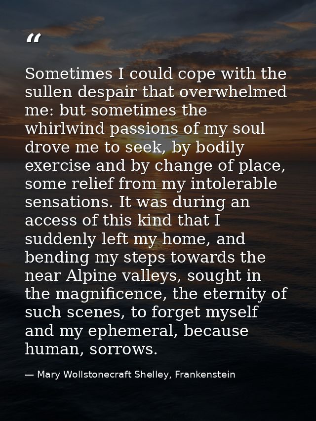 Sometimes I could cope with the sullen despair that overwhelmed me: but sometimes the whirlwind passions of my soul drov — Mary Wollstonecraft Shelley, Frankenstein