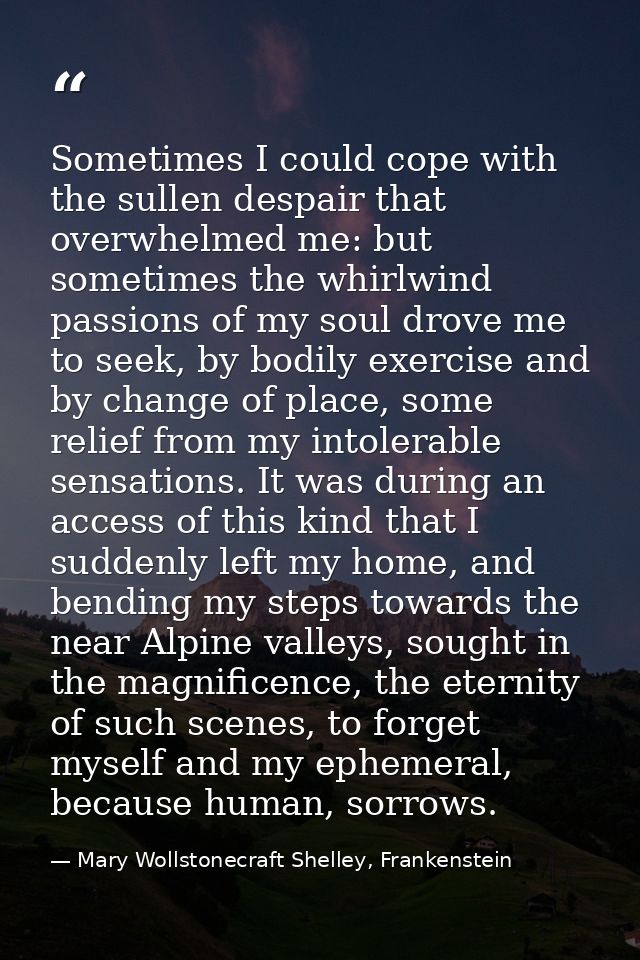Sometimes I could cope with the sullen despair that overwhelmed me: but sometimes the whirlwind passions of my soul drov — Mary Wollstonecraft Shelley, Frankenstein