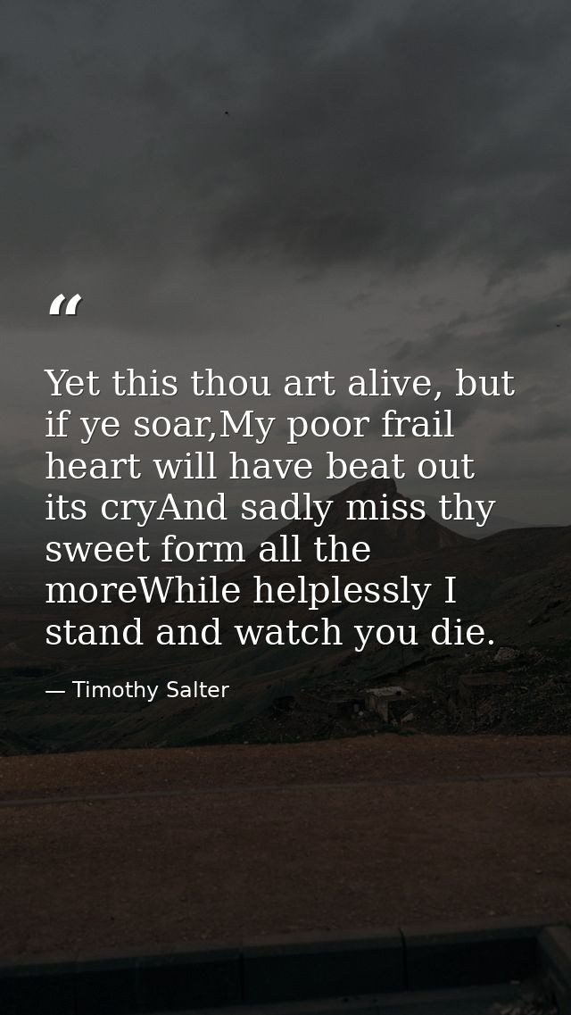 Yet this thou art alive, but if ye soar,My poor frail heart will have beat out its cryAnd sadly miss thy sweet form all  — Timothy Salter