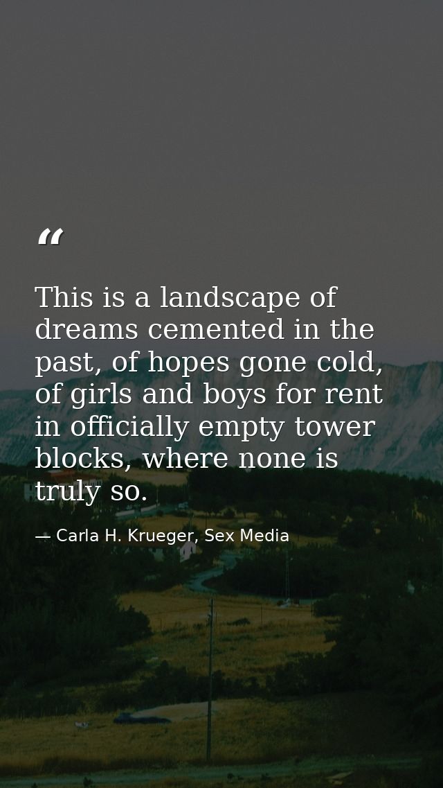 This is a landscape of dreams cemented in the past, of hopes gone cold, of girls and boys for rent in officially empty t — Carla H. Krueger, Sex Media
