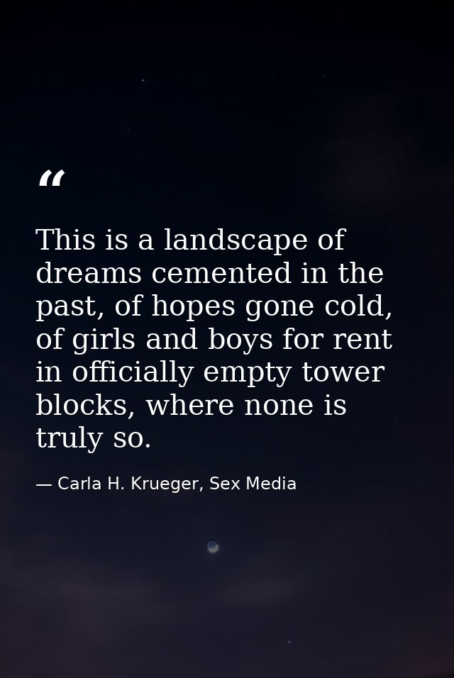 This is a landscape of dreams cemented in the past, of hopes gone cold, of girls and boys for rent in officially empty t — Carla H. Krueger, Sex Media