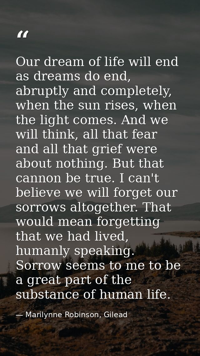 Our dream of life will end as dreams do end, abruptly and completely, when the sun rises, when the light comes. And we w — Marilynne Robinson, Gilead
