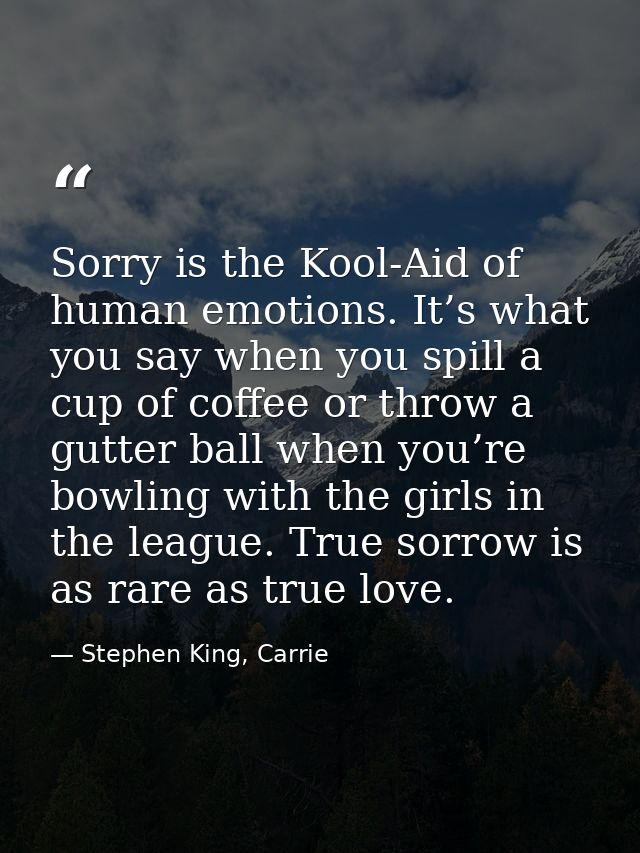 Sorry is the Kool-Aid of human emotions. It’s what you say when you spill a cup of coffee or throw a gutter ball when yo — Stephen King, Carrie