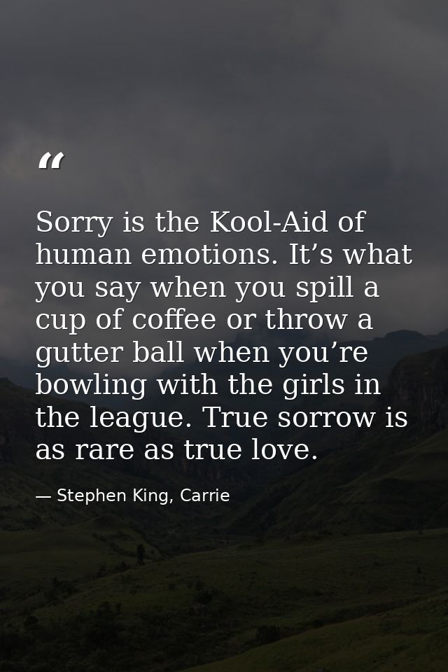 Sorry is the Kool-Aid of human emotions. It’s what you say when you spill a cup of coffee or throw a gutter ball when yo — Stephen King, Carrie