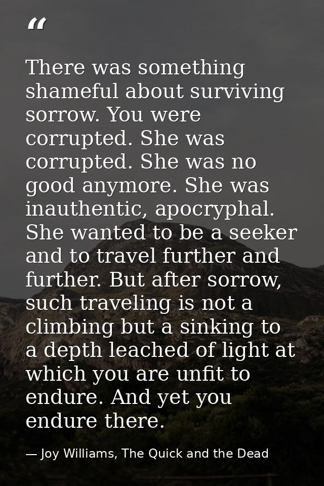 There was something shameful about surviving sorrow. You were corrupted. She was corrupted. She was no good anymore. She — Joy Williams, The Quick and the Dead