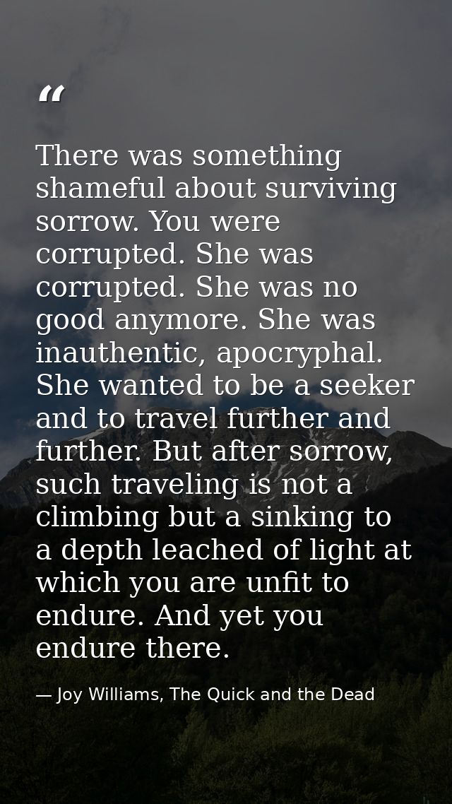 There was something shameful about surviving sorrow. You were corrupted. She was corrupted. She was no good anymore. She — Joy Williams, The Quick and the Dead