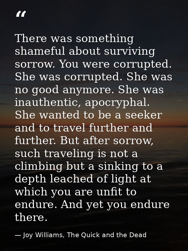 There was something shameful about surviving sorrow. You were corrupted. She was corrupted. She was no good anymore. She — Joy Williams, The Quick and the Dead