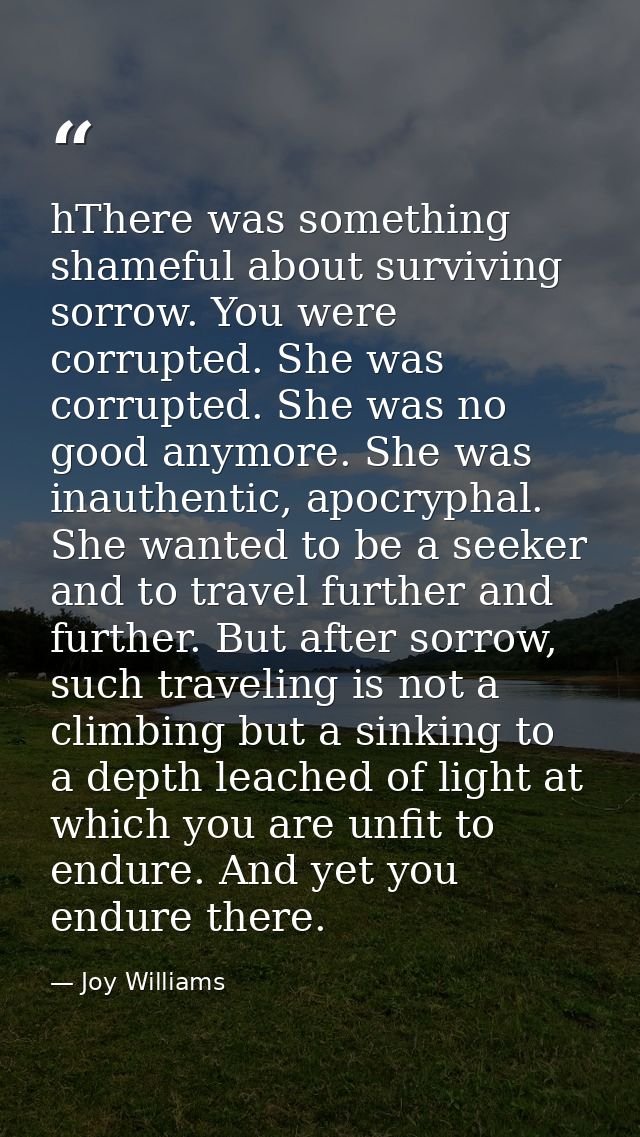hThere was something shameful about surviving sorrow. You were corrupted. She was corrupted. She was no good anymore. Sh — Joy Williams